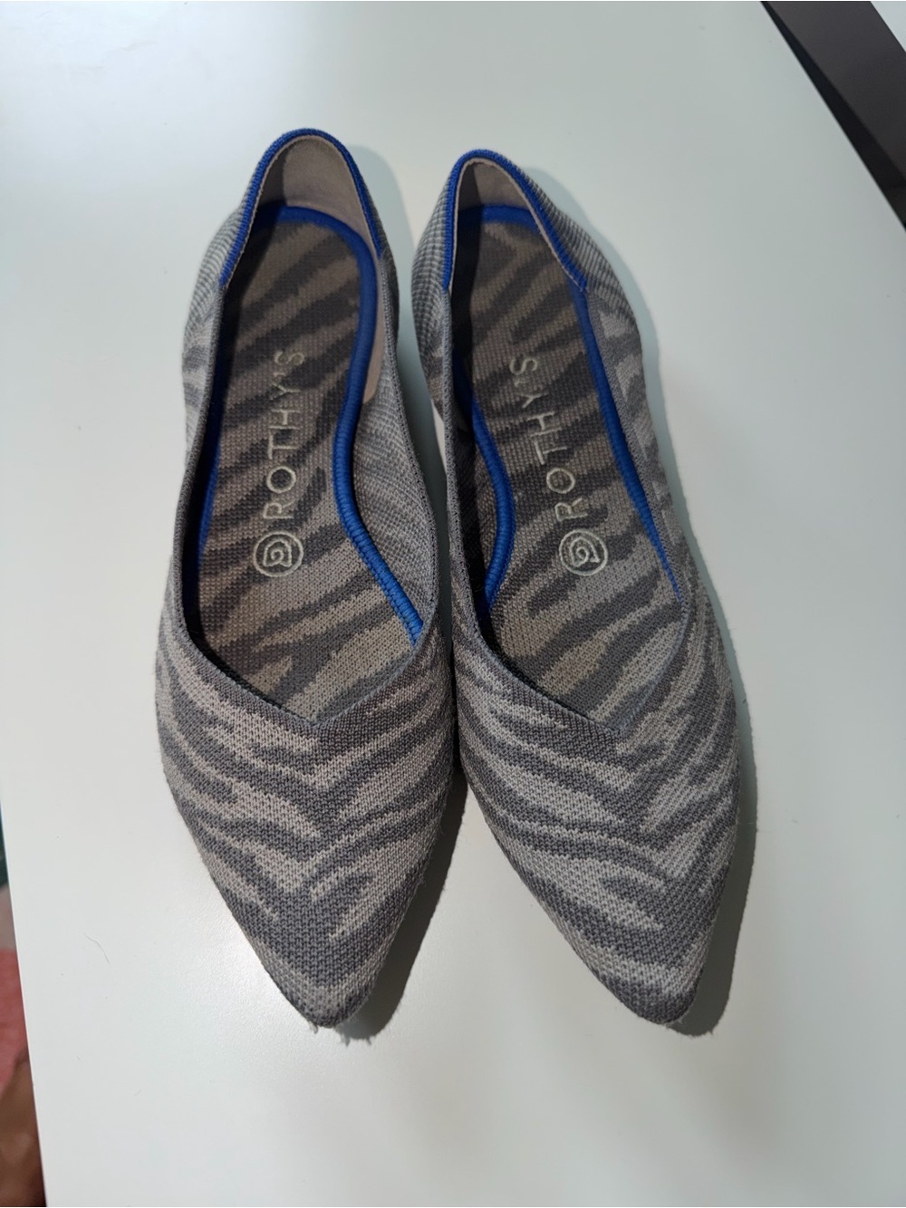 Rothy's Pointed Knit Flats in Gray with Subtle Zebra Print - Picture 1 of 4